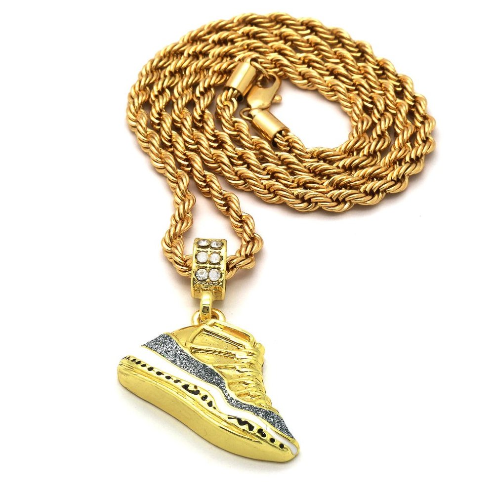 14k Gold Shoe 24" Rope Chain + Pendant